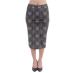 Skull And Spider Web On Dark Background Midi Pencil Skirt by FloraaplusDesign