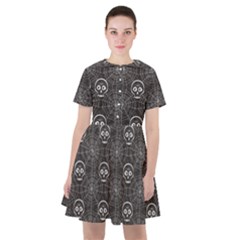 Skull And Spider Web On Dark Background Sailor Dress