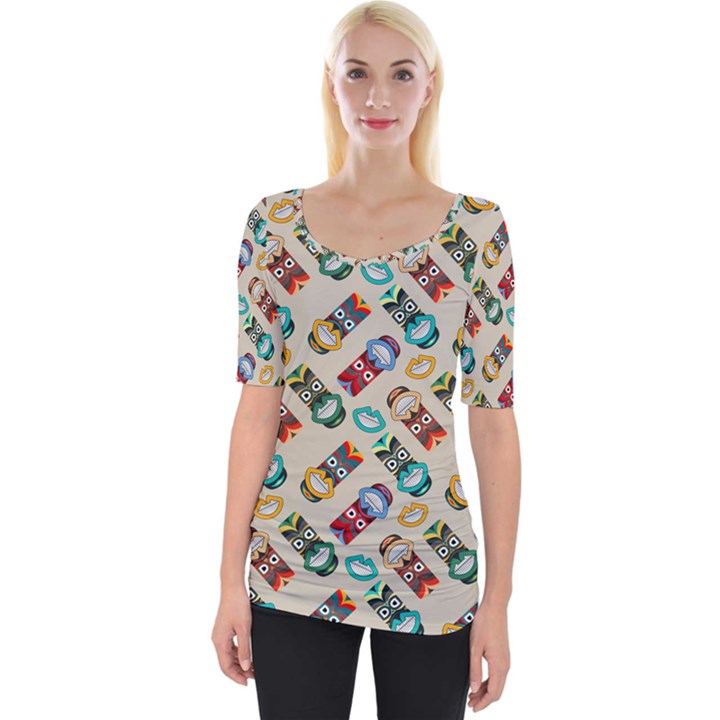 Ethnic Tribal Masks Wide Neckline Tee