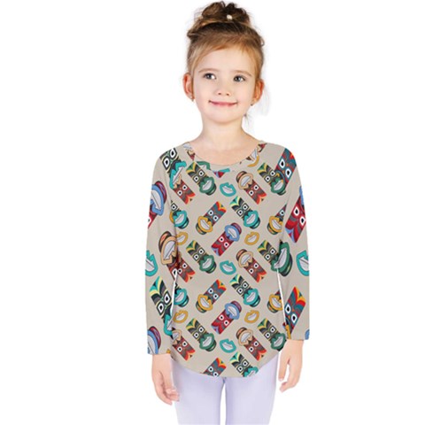 Ethnic Tribal Masks Kids  Long Sleeve Tee by tmsartbazaar