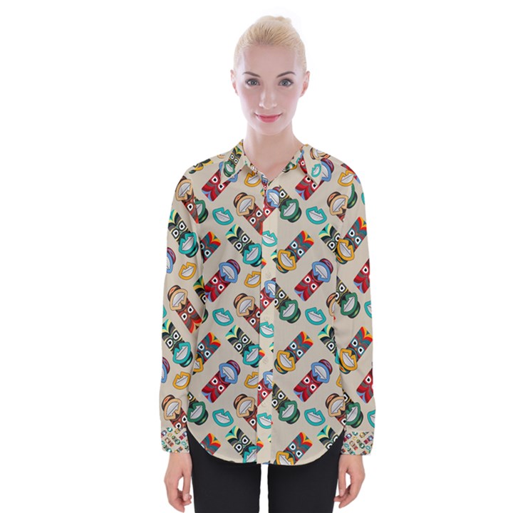 Ethnic Tribal Masks Womens Long Sleeve Shirt