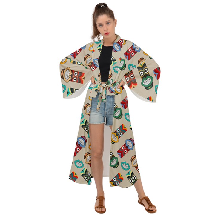 Ethnic Tribal Masks Maxi Kimono