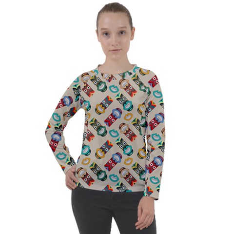 Ethnic Tribal Masks Women s Long Sleeve Raglan Tee by tmsartbazaar