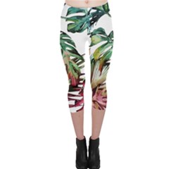 Watercolor Monstera Leaves Capri Leggings  by goljakoff