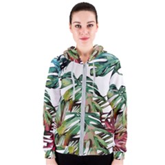 Watercolor Monstera Leaves Women s Zipper Hoodie by goljakoff