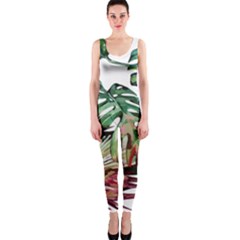 Watercolor Monstera Leaves One Piece Catsuit by goljakoff