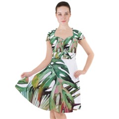 Watercolor Monstera Leaves Cap Sleeve Midi Dress by goljakoff