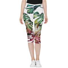 Watercolor Monstera Leaves Inside Out Lightweight Velour Capri Leggings  by goljakoff