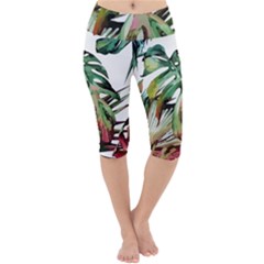 Watercolor Monstera Leaves Lightweight Velour Cropped Yoga Leggings by goljakoff