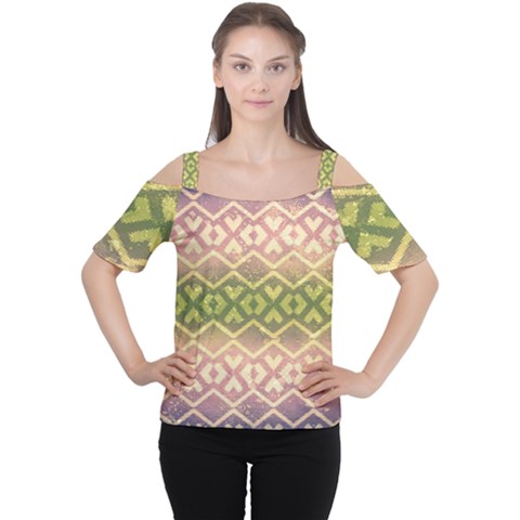 Ethnic Seamless Pattern Cutout Shoulder Tee by FloraaplusDesign