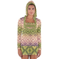 Ethnic Seamless Pattern Long Sleeve Hooded T-shirt by FloraaplusDesign