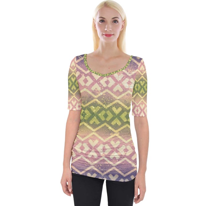 Ethnic Seamless Pattern Wide Neckline Tee