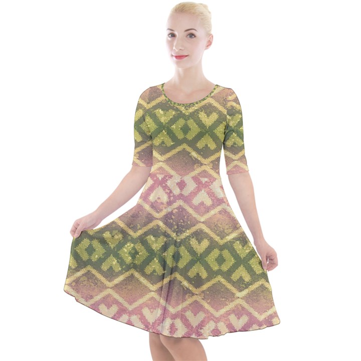 Ethnic Seamless Pattern Quarter Sleeve A-Line Dress