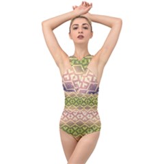 Ethnic Seamless Pattern Cross Front Low Back Swimsuit by FloraaplusDesign