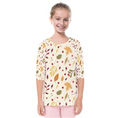 Pretty Leaves Pattern Kids  Quarter Sleeve Raglan Tee