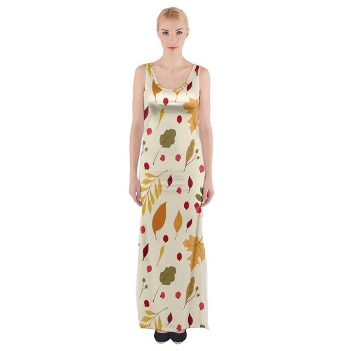 Pretty Leaves Pattern Thigh Split Maxi Dress