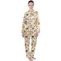 Pretty Leaves Pattern Satin Long Sleeve Pyjamas Set View1