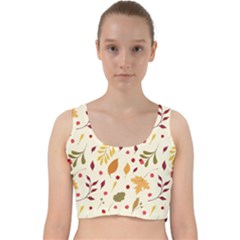 Pretty Leaves Pattern Velvet Racer Back Crop Top by designsbymallika