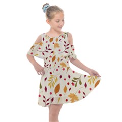 Pretty Leaves Pattern Kids  Shoulder Cutout Chiffon Dress by designsbymallika