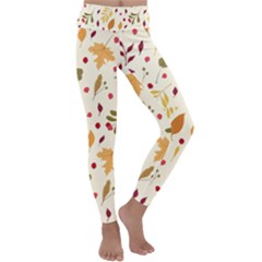 Pretty Leaves Pattern Kids  Lightweight Velour Classic Yoga Leggings by designsbymallika