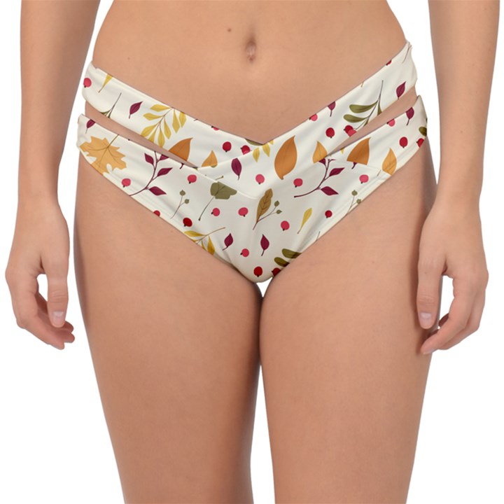 Pretty Leaves Pattern Double Strap Halter Bikini Bottom