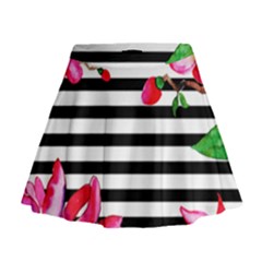 Black And White Stripes Mini Flare Skirt by designsbymallika