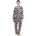 Black And White Stripes Satin Long Sleeve Pyjamas Set View1