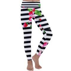 Black And White Stripes Kids  Lightweight Velour Classic Yoga Leggings by designsbymallika