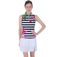 Black And White Stripes Women s Sleeveless Polo Tee by designsbymallika