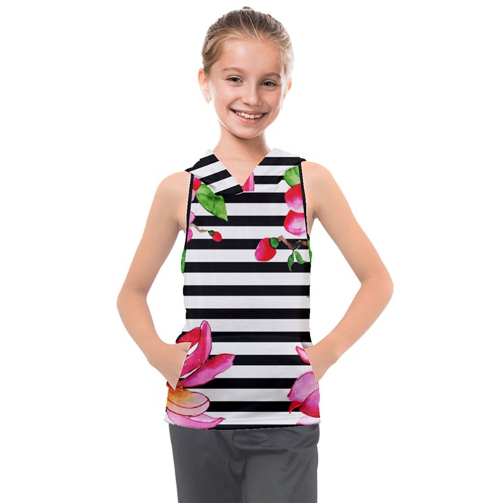 Black And White Stripes Kids  Sleeveless Hoodie