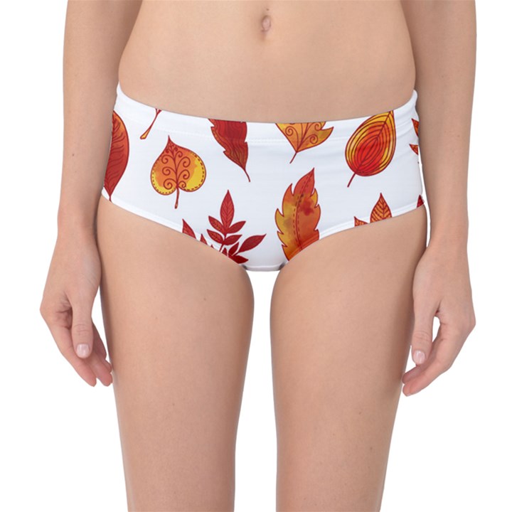 Autumn Pattern Mid-Waist Bikini Bottoms