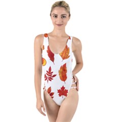 Autumn Pattern High Leg Strappy Swimsuit by designsbymallika