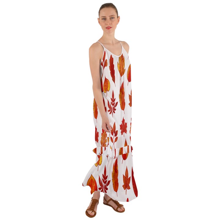 Autumn Pattern Cami Maxi Ruffle Chiffon Dress