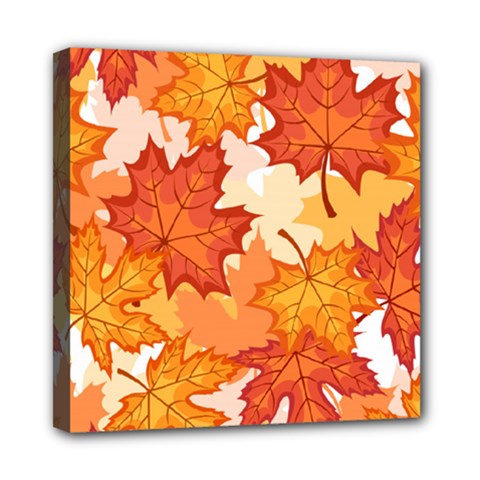 Autumn Leaves Pattern Mini Canvas 8  X 8  (stretched) by designsbymallika