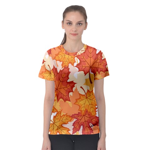 Autumn Leaves Pattern Women s Sport Mesh Tee by designsbymallika