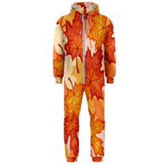 Autumn Leaves Pattern Hooded Jumpsuit (men)  by designsbymallika