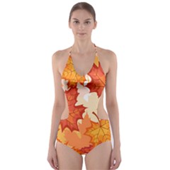 Autumn Leaves Pattern Cut-out One Piece Swimsuit by designsbymallika