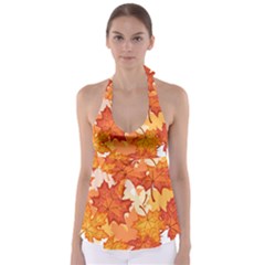 Autumn Leaves Pattern Babydoll Tankini Top by designsbymallika