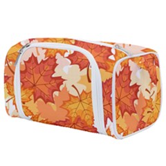 Autumn Leaves Pattern Toiletries Pouch by designsbymallika