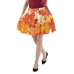 Autumn Leaves Pattern A-line Pocket Skirt by designsbymallika