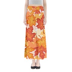 Autumn Leaves Pattern Full Length Maxi Skirt by designsbymallika