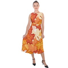 Autumn Leaves Pattern Midi Tie-back Chiffon Dress by designsbymallika