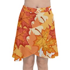 Autumn Leaves Pattern Chiffon Wrap Front Skirt by designsbymallika