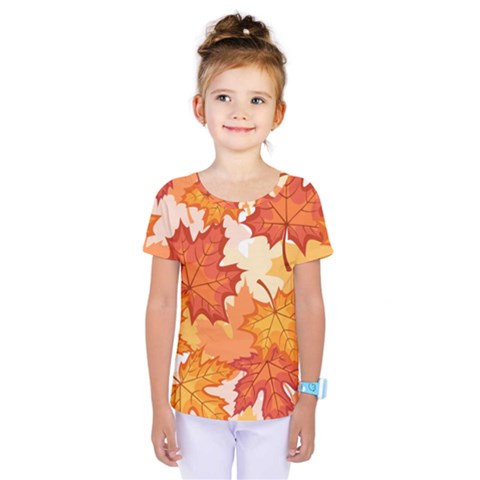 Autumn Leaves Pattern Kids  One Piece Tee by designsbymallika