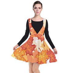 Autumn Leaves Pattern Plunge Pinafore Dress by designsbymallika