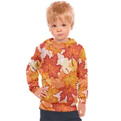 Autumn Leaves Pattern Kids  Hooded Pullover by designsbymallika