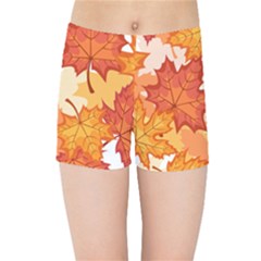 Autumn Leaves Pattern Kids  Sports Shorts by designsbymallika