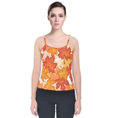 Autumn Leaves Pattern Velvet Spaghetti Strap Top by designsbymallika