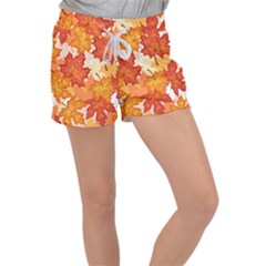 Autumn Leaves Pattern Velour Lounge Shorts by designsbymallika