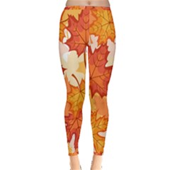 Autumn Leaves Pattern Inside Out Leggings by designsbymallika